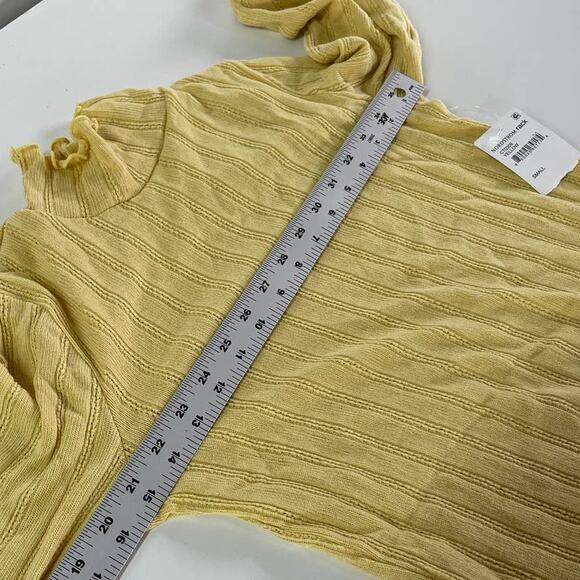 Essei Sweater Womens Small Yellow Turtleneck Lettuce Trum Rib Knit - Picture 6 of 7